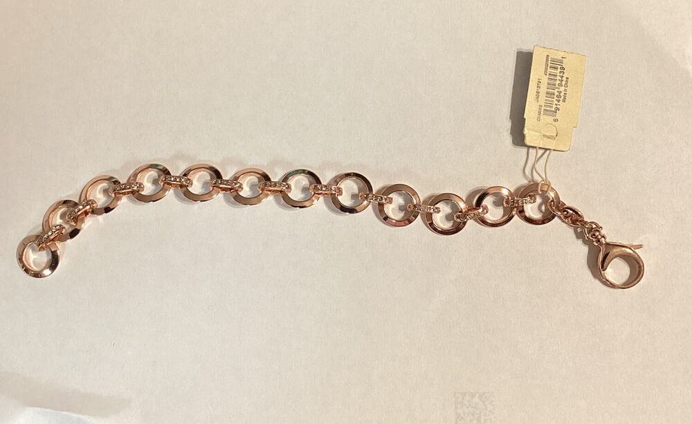FOSSIL ROSE GOLD TONE ROUND PAVE CRYSTAL CHARM STARTER CHAIN BRACELET JA5613791